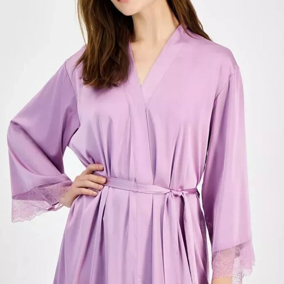 I.N.C. International Concepts Lace-Trim Stretch Satin Robe Fragrant Lilac NWT - Picture 3 of 8